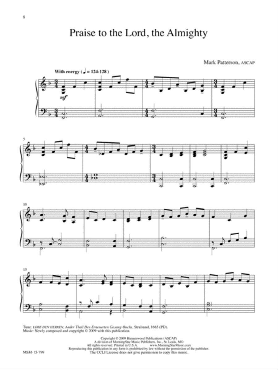 Praise to the Lord, the Almighty Piano Solo scores gallery preview page 1