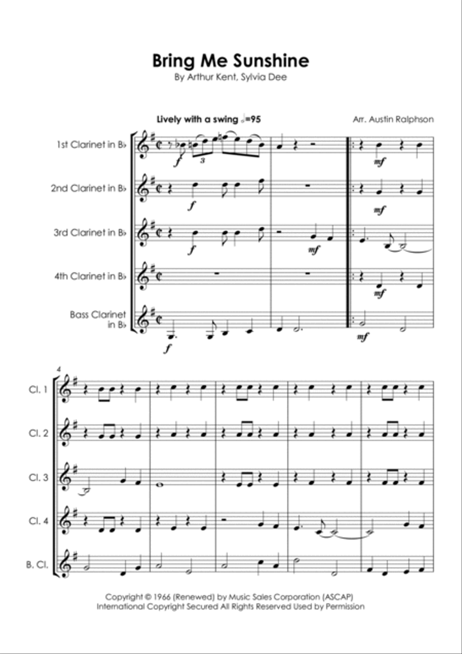 Bring Me Sunshine Clarinet Quintet scores gallery preview page 5