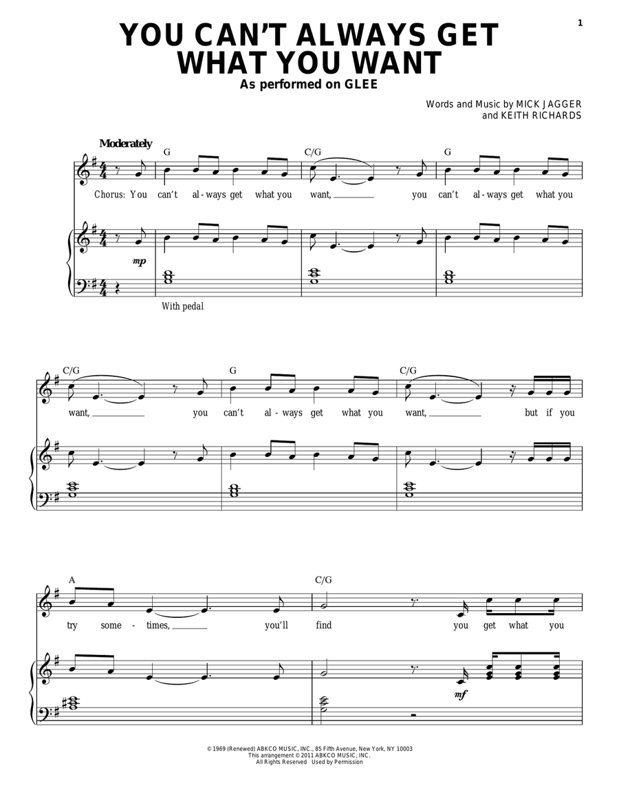 You Can't Always Get What You Want Piano, Vocal scores gallery preview page 1