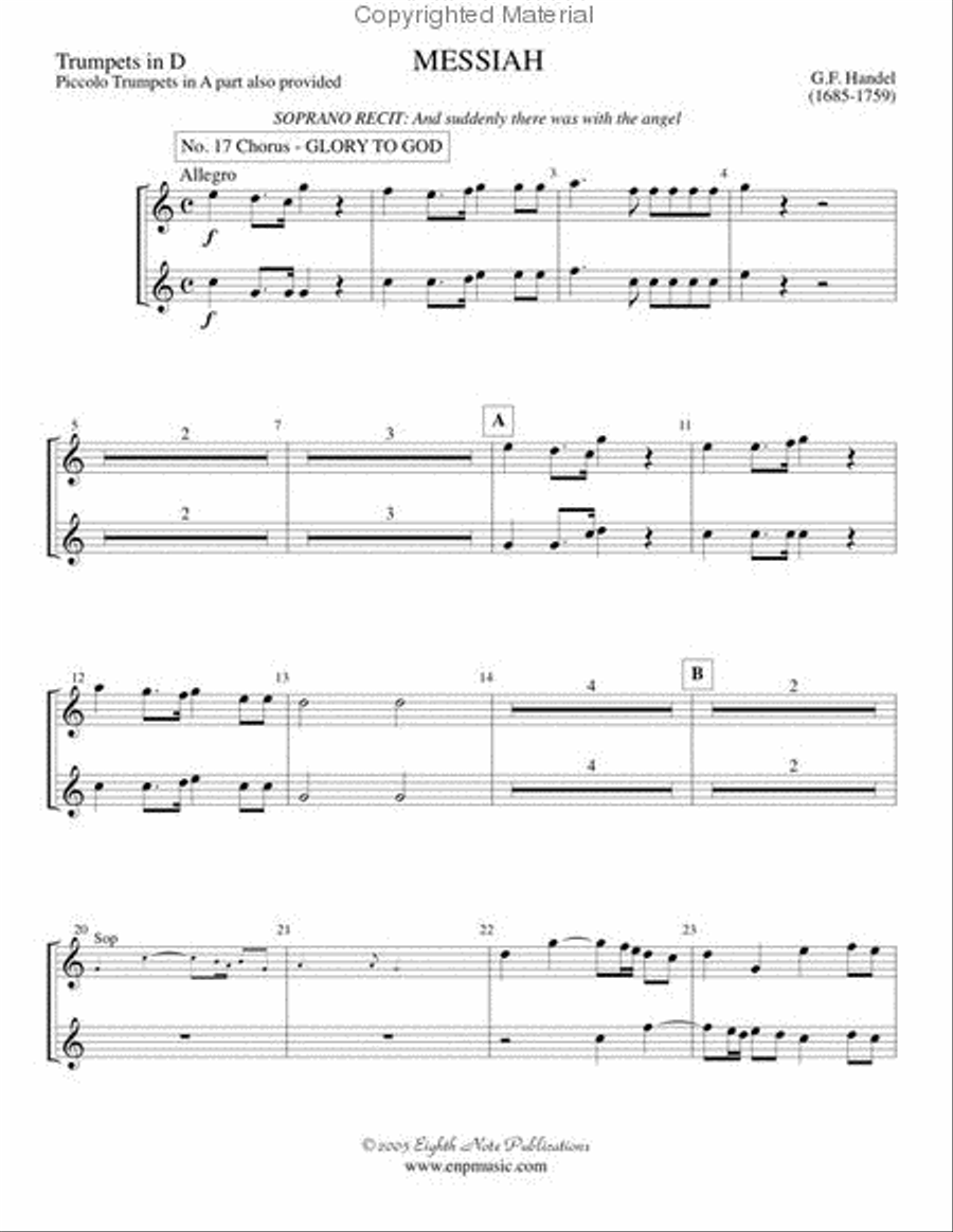 Messiah Trumpet Parts (D and Piccs) Trumpet Duet scores gallery preview page 2