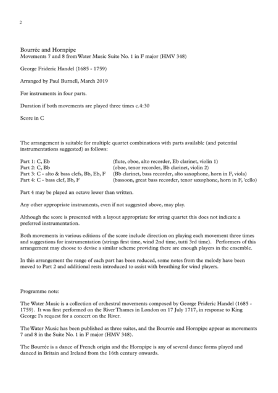 Bourrée and Hornpipe, arranged for instruments in four parts 4-Part scores gallery preview page 2