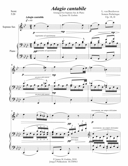 Beethoven: Adagio from Sonata Pathetique for Soprano Sax & Piano image number null
