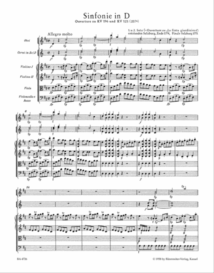 Symphony D major, KV 196/121(207a) Chamber Orchestra scores gallery preview page 2