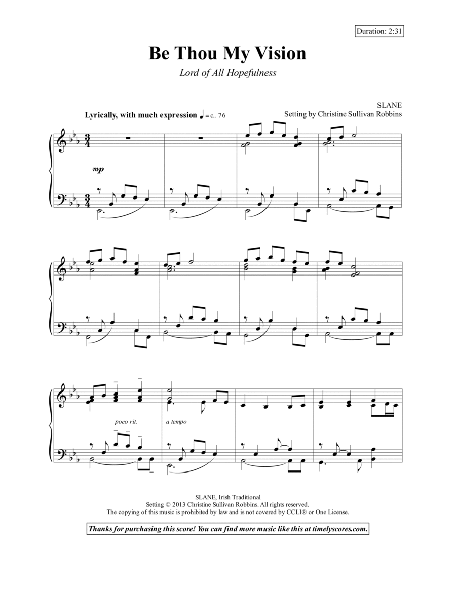 Be Thou My Vision (Lord of All Hopefulness) Piano Solo scores gallery preview page 1