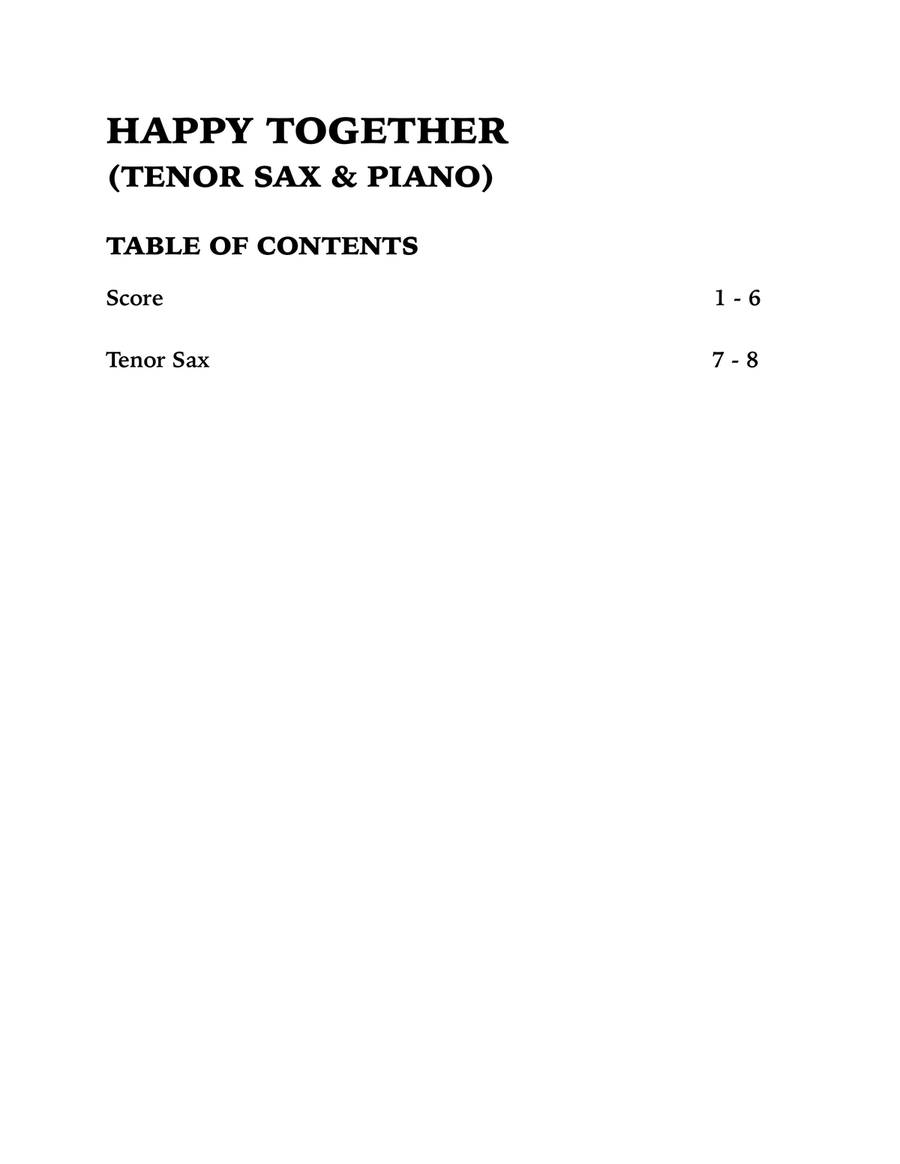 Happy Together Tenor Saxophone scores gallery preview page 4