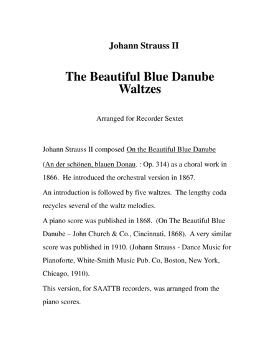 Blue Danube Waltzes for Recorder Sextet Recorder scores gallery preview page 2