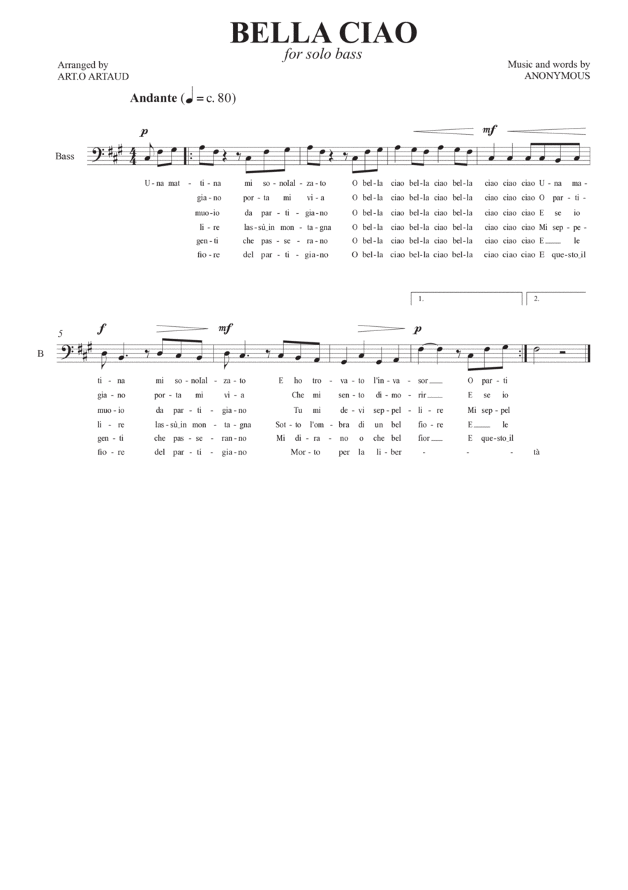 Bella Ciao Bella Ciao Bass Voice scores gallery preview page 1