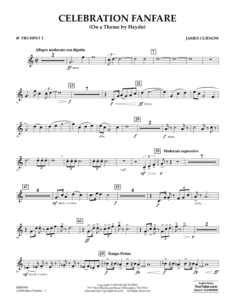 Celebration Fanfare (On a Theme by Haydn) - Bb Trumpet 2 B-Flat Trumpet scores gallery preview page 1