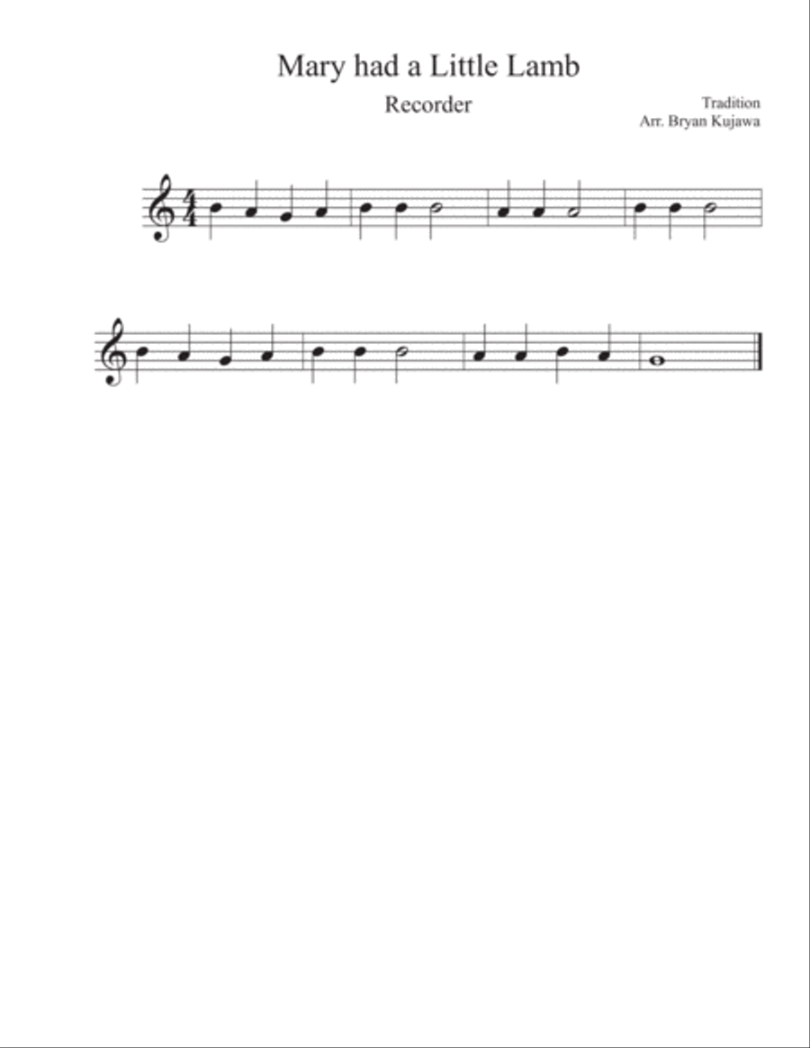 Mary had a Little Lamb - Recorder Recorder scores gallery preview page 1