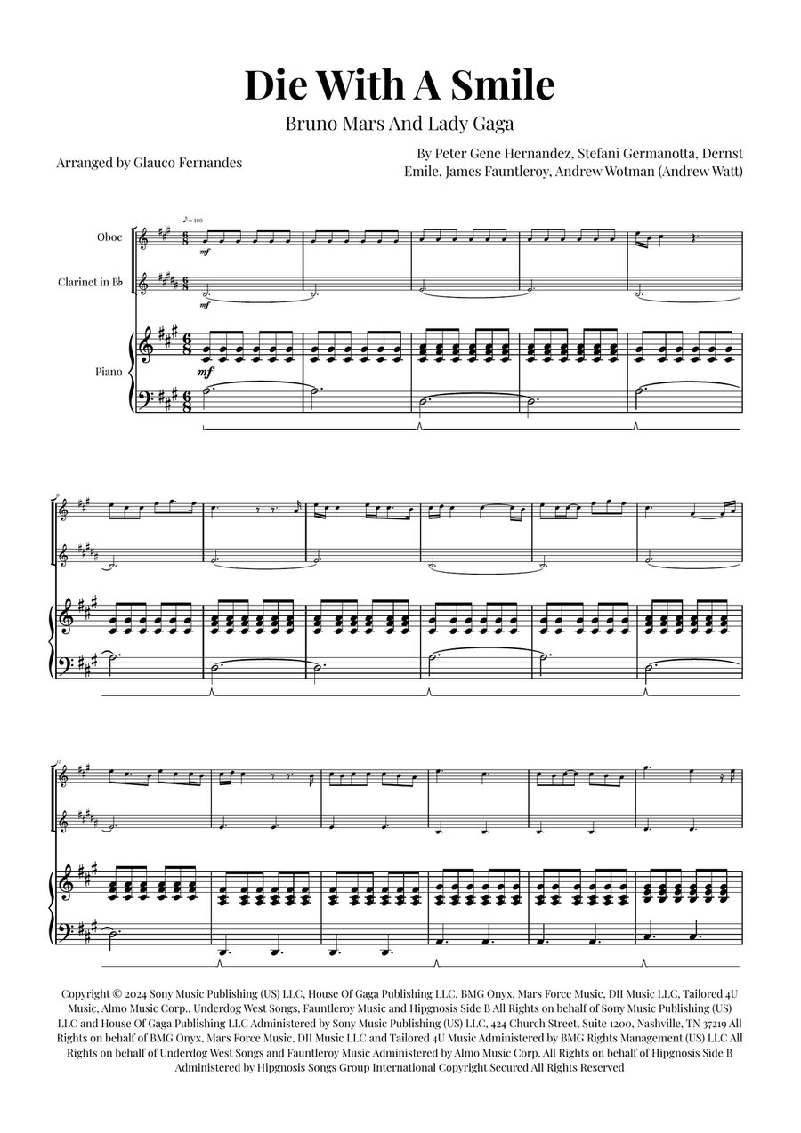 Die With A Smile Woodwind Duet scores gallery preview page 1
