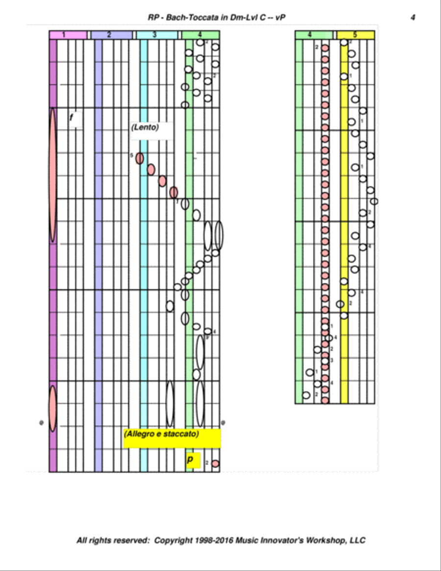Bach - Toccata in D Minor - Level C - Arr for Piano - (Key Map Tablature) Piano Solo scores gallery preview page 4