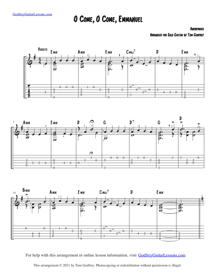 O Come, O Come, Emmanuel Guitar Tablature scores gallery preview page 1