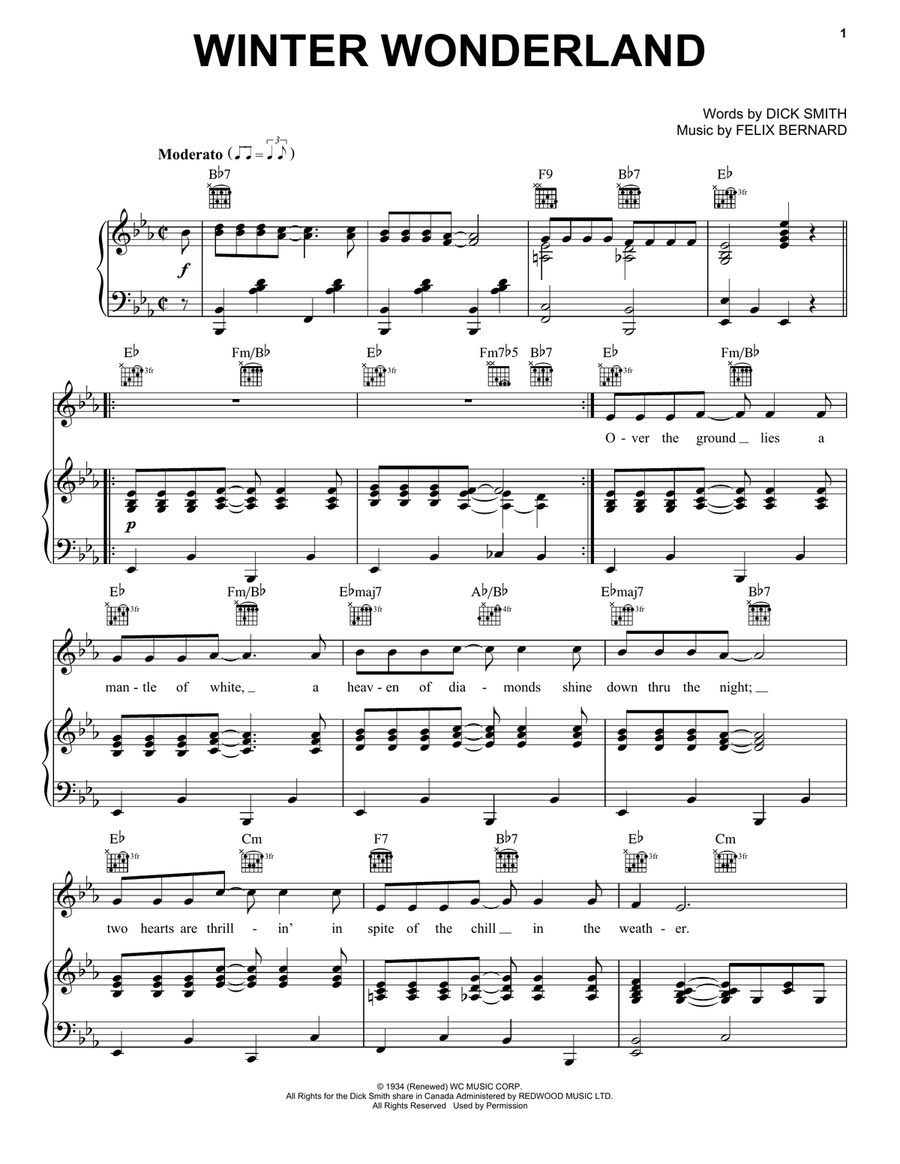Winter Wonderland Piano, Vocal, Guitar scores gallery preview page 1