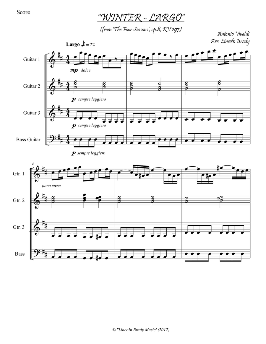 WINTER - LARGO Guitar Ensemble (Easy) Guitar Ensemble scores gallery preview page 3