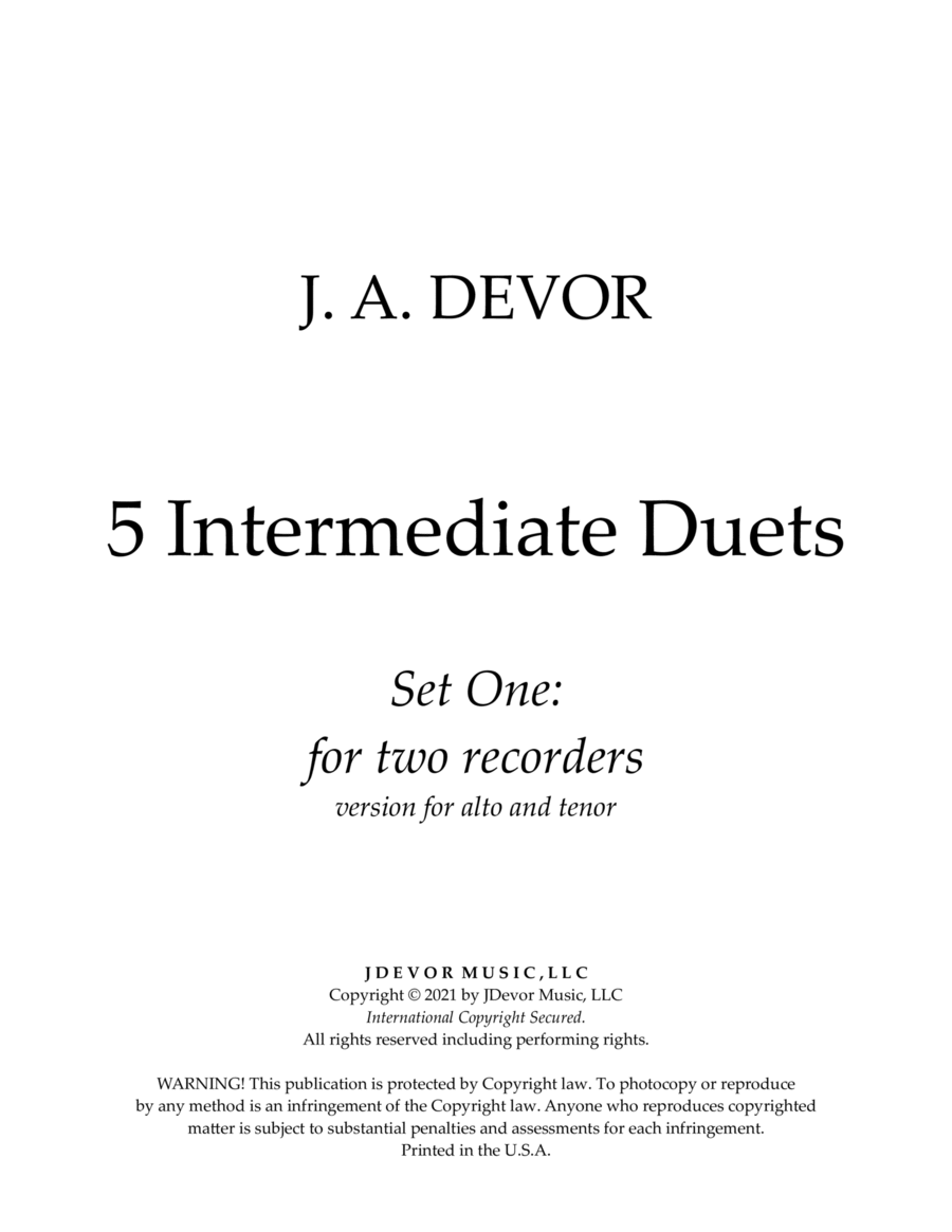 5 Intermediate Duets for two recorders: Set One