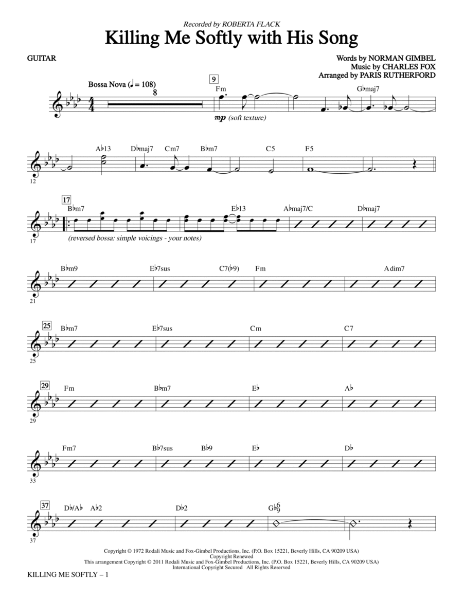 Killing Me Softly With His Song - Guitar Choir scores gallery preview page 1