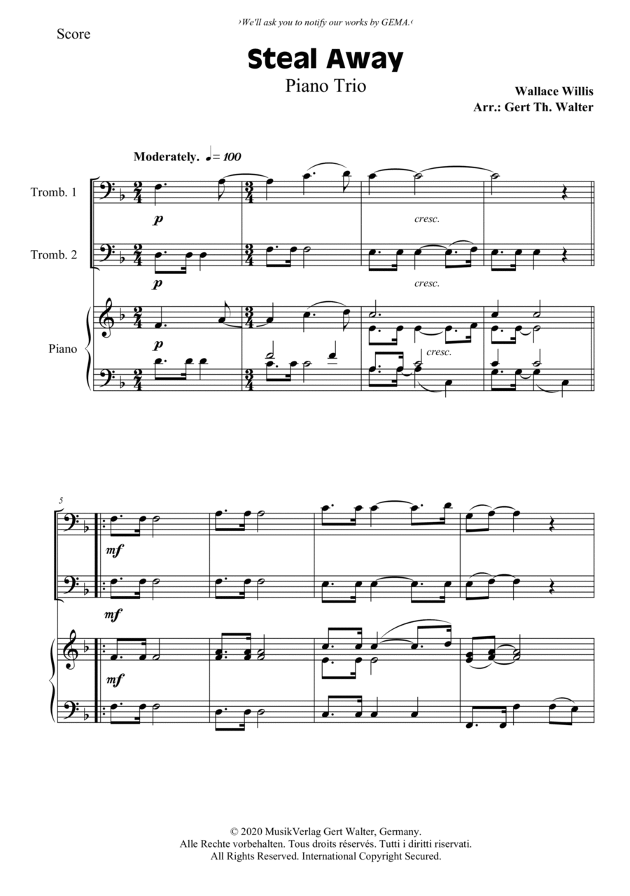 Steal Away Trombone Solo scores gallery preview page 1