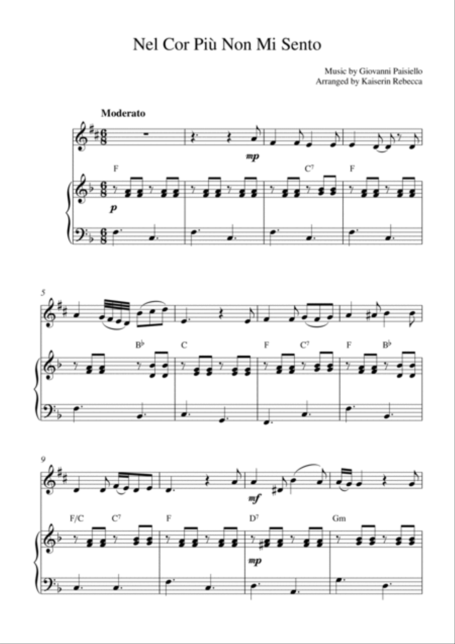 Nel Cor Più Non Mi Sento (for alto saxophone solo and piano accompaniment) Alto Saxophone scores gallery preview page 1