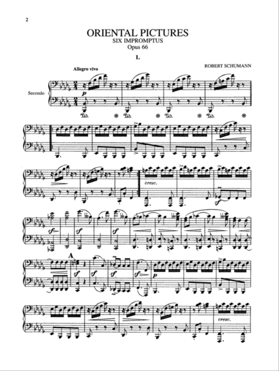 Schumann: Oriental Pictures (Six Impromptus, Op. 66) Piano Duet scores gallery preview page 1