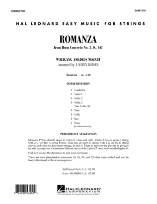 Book cover for Romanza (from Horn Concerto No. 3, K. 447) - Full Score