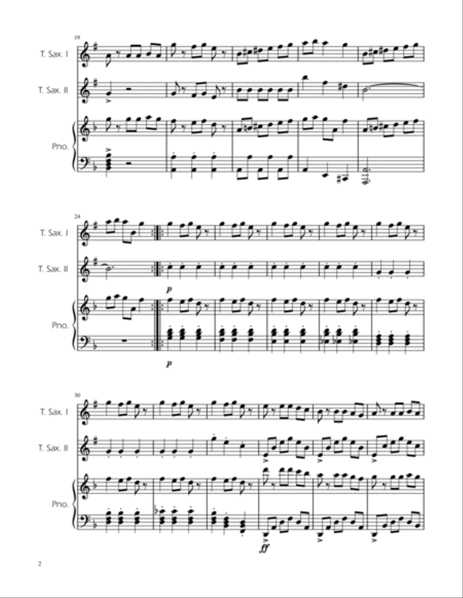 Carol of the Bells - Tenor Sax Duet w/ Piano Woodwind Duet scores gallery preview page 2