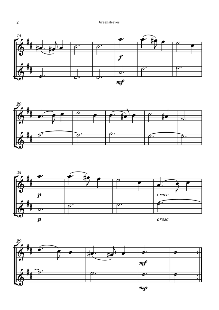 Greensleeves Woodwind Duet scores gallery preview page 2