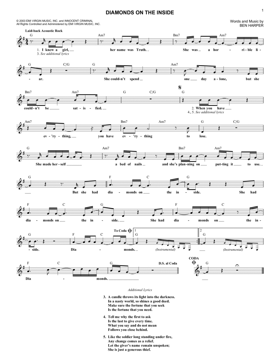 Diamonds On The Inside Guitar scores gallery preview page 1