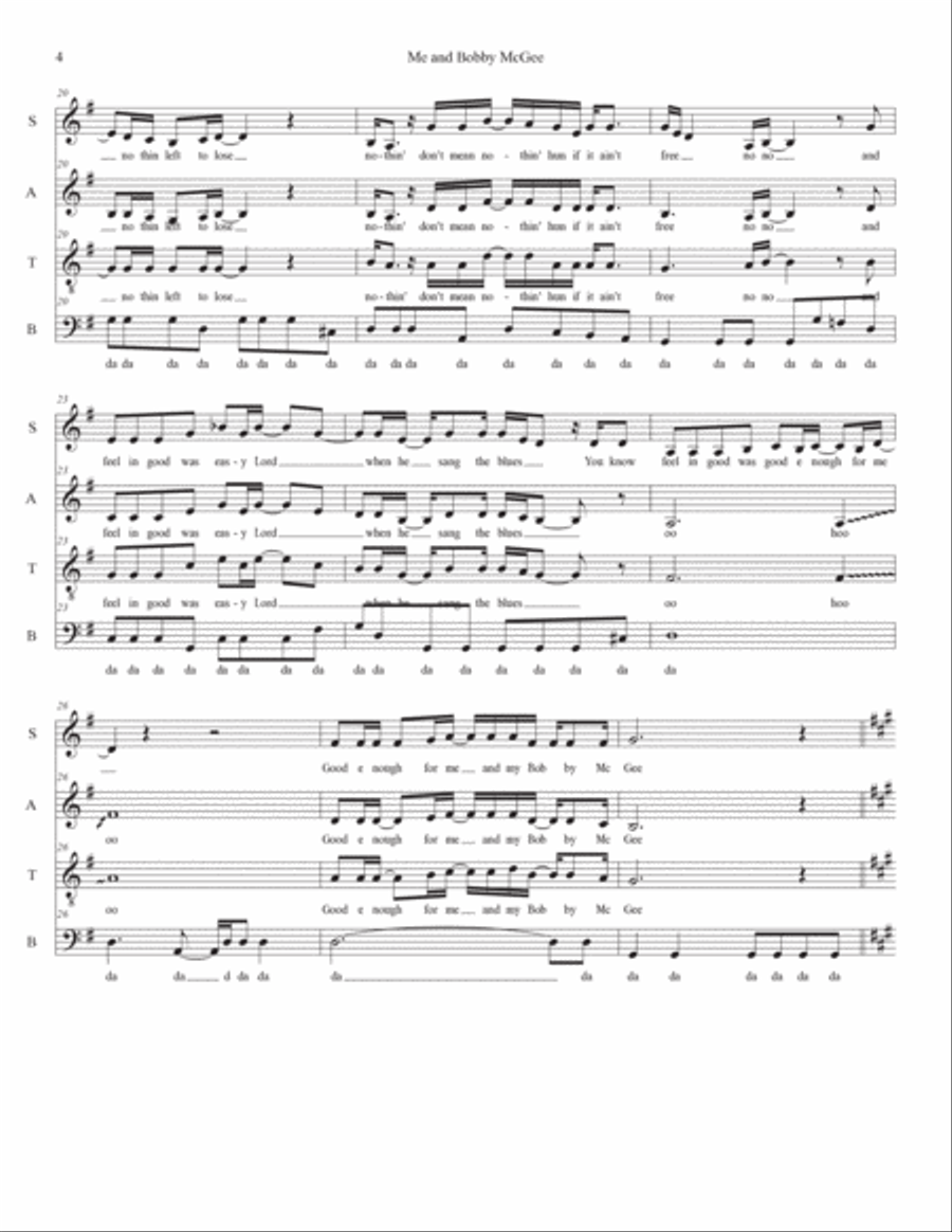 Me And Bobby Mcgee 4-Part scores gallery preview page 4