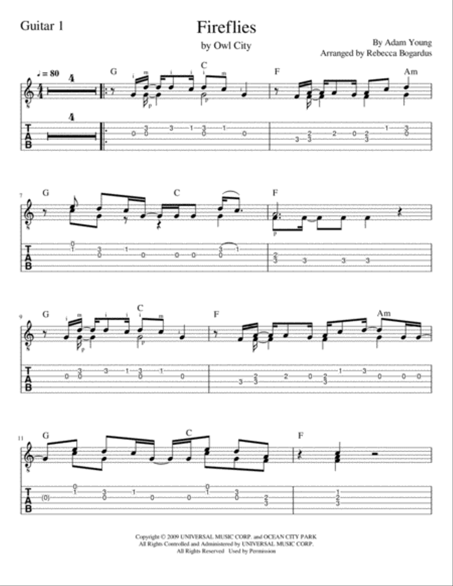 Fireflies Guitar Tablature scores gallery preview page 4