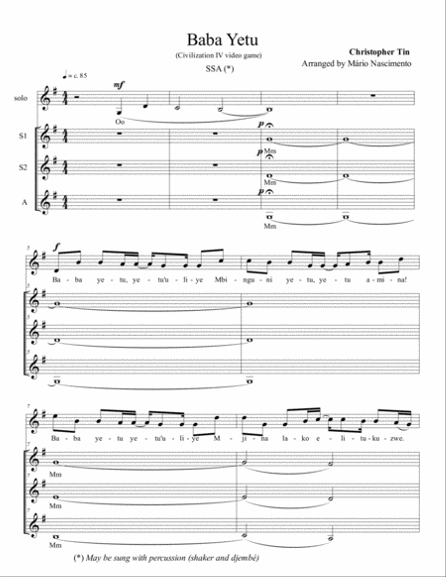 Baba Yetu Baba Yetu SSA scores gallery preview page 1