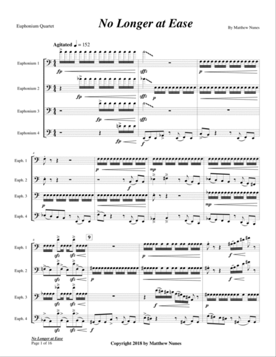 No Longer At Ease for Euphonium Quartet Brass Quartet scores gallery preview page 3