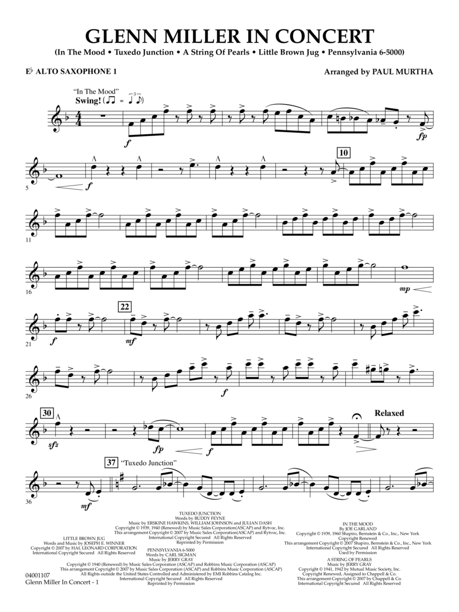 Glenn Miller In Concert (arr. Paul Murtha) - Eb Alto Saxophone 1 Concert Band scores gallery preview page 1