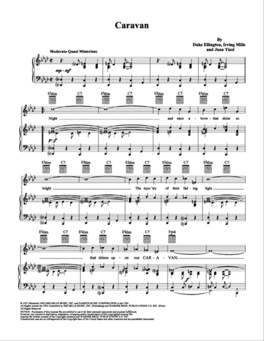 Caravan Piano, Vocal, Guitar scores gallery preview page 1