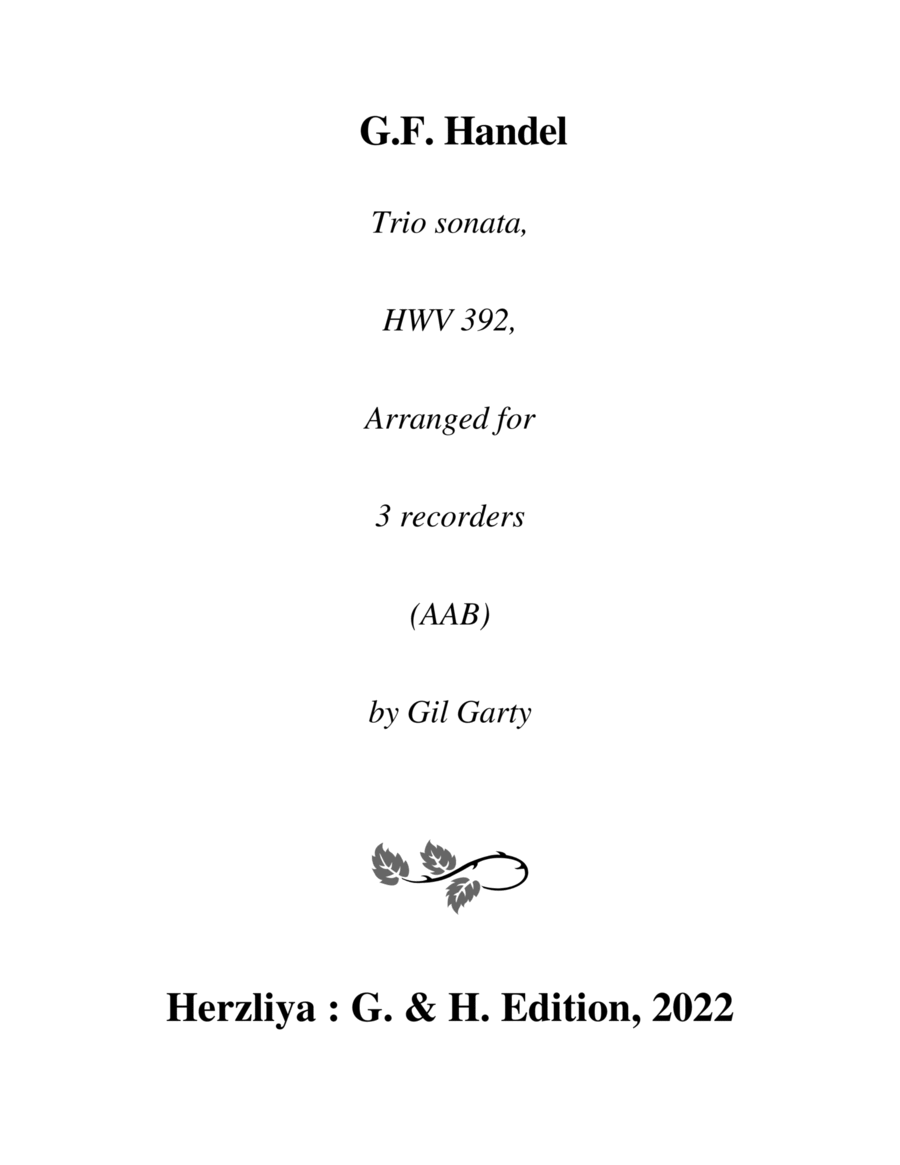 Trio sonata HWV 392 (Arrangement for 3 recorders (AAB)) Alto Recorder scores gallery preview page 1