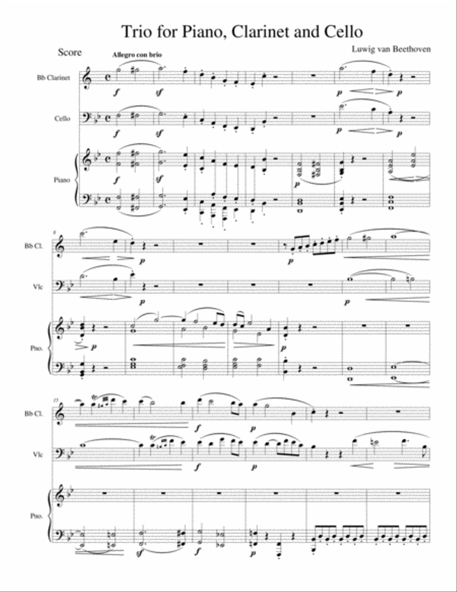 Trio for Piano, Clarinet and Cello B-Flat Clarinet scores gallery preview page 1