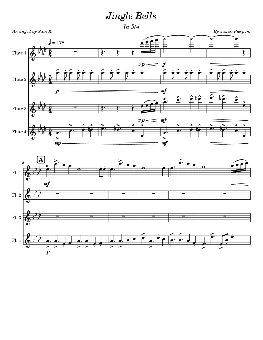 Jingle Bells Flute Quartet scores gallery preview page 1