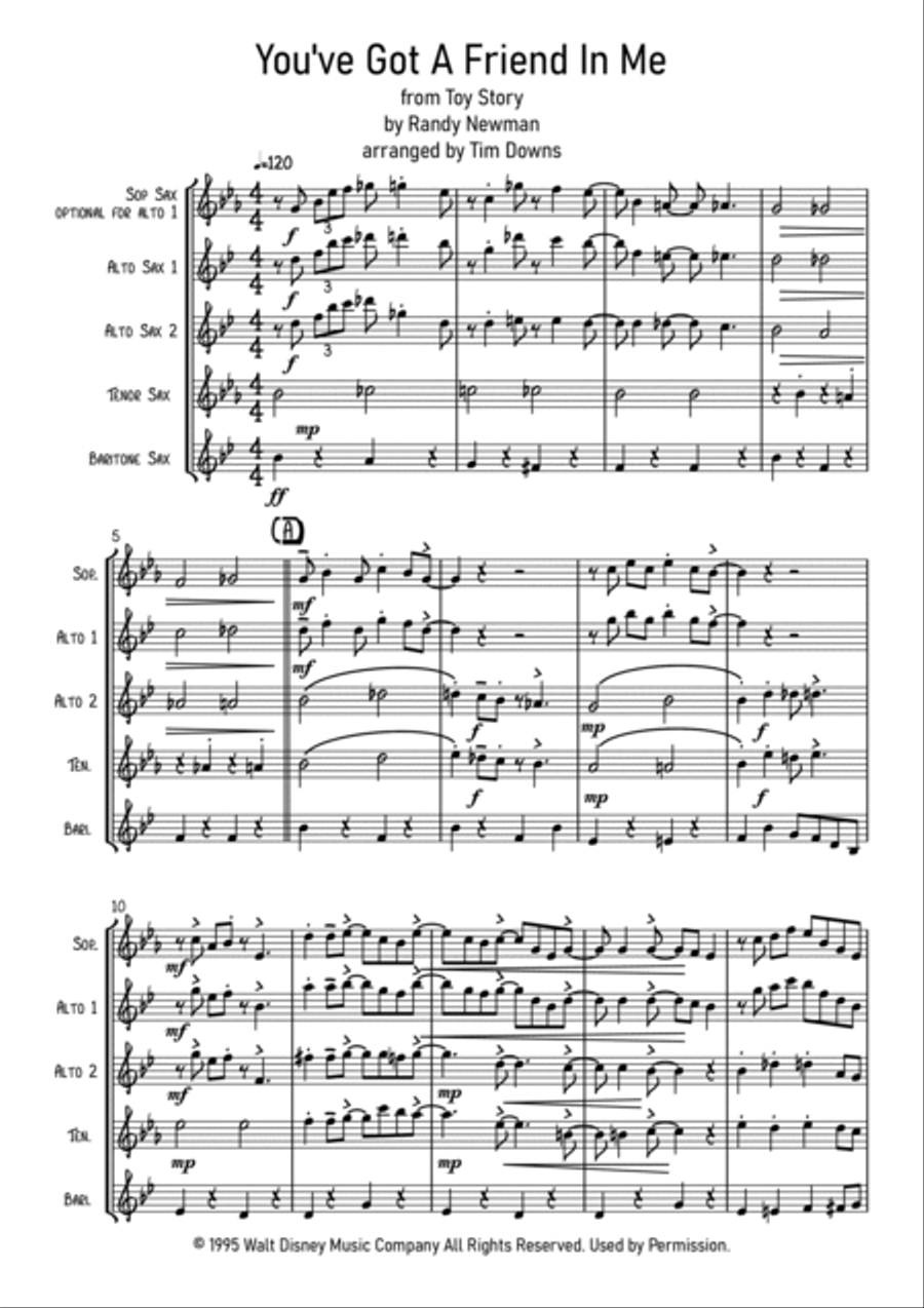 You've Got A Friend In Me Saxophone Quartet scores gallery preview page 2