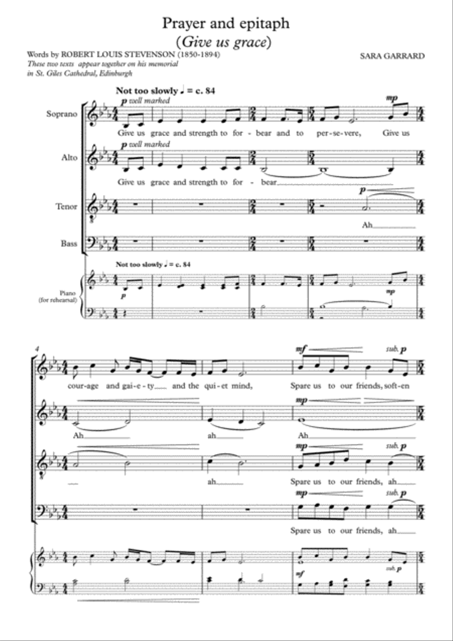 Stevenson Prayer and Epitaph (Give us grace) 4-Part scores gallery preview page 1
