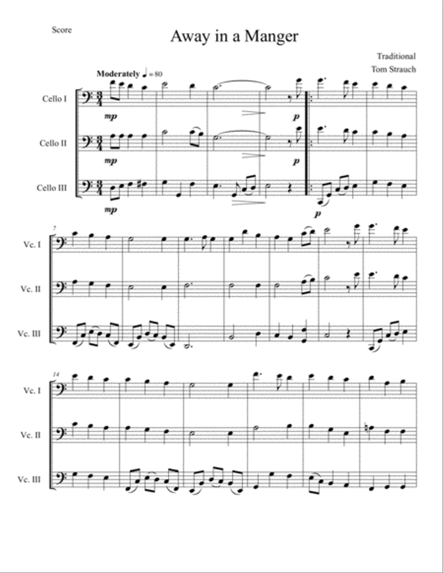 Away in a Manger for Cello Trio String Trio scores gallery preview page 1