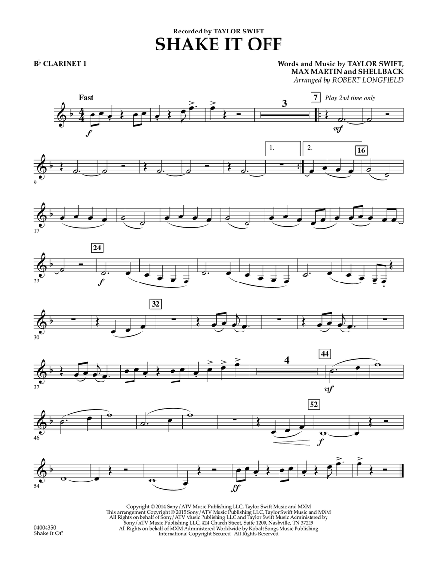 Shake It Off - Bb Clarinet 1 Concert Band scores gallery preview page 1