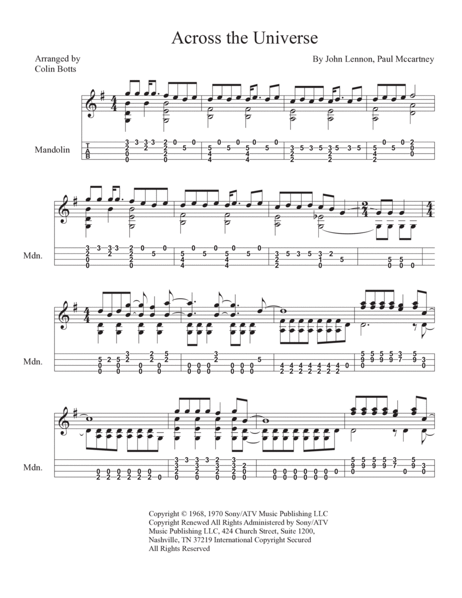 Across The Universe Mandolin scores gallery preview page 1