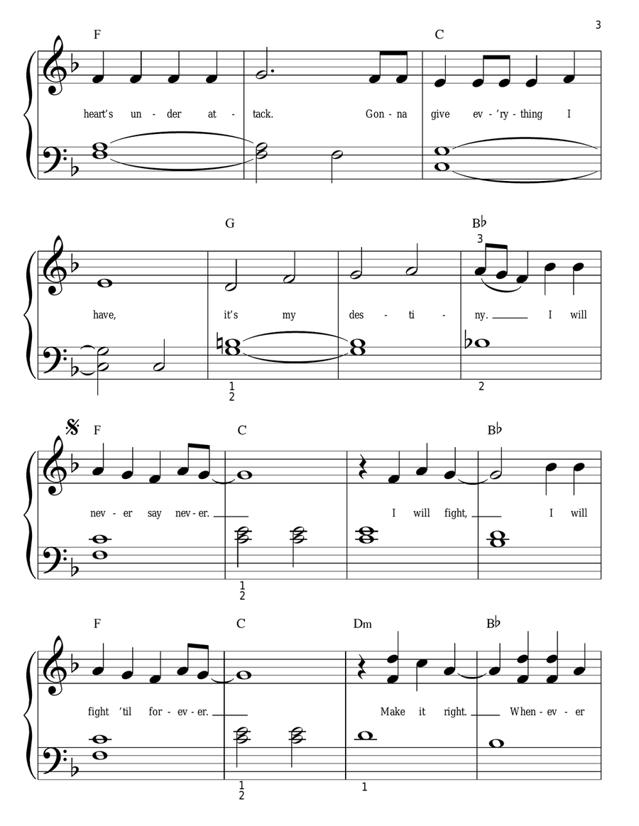 Never Say Never Easy Piano scores gallery preview page 3