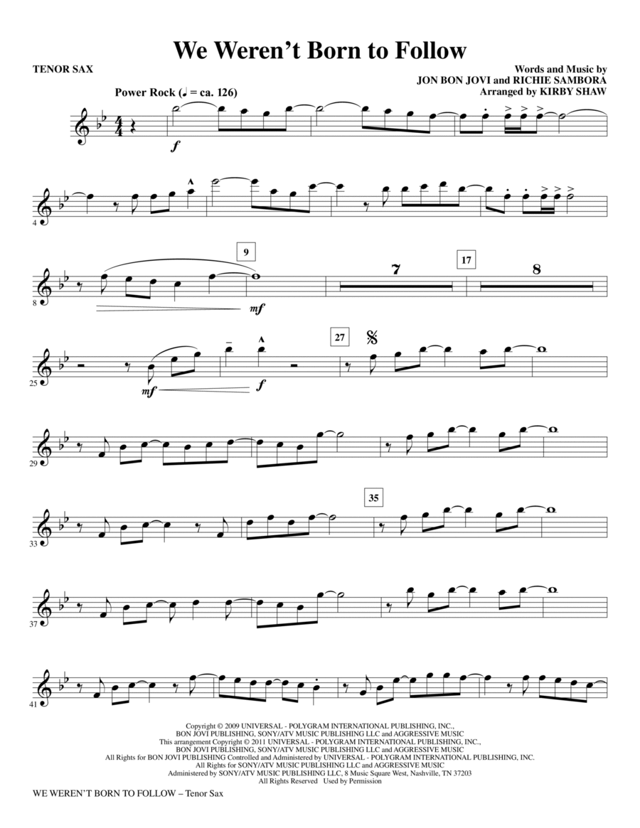 We Weren't Born To Follow - Tenor Sax Choir scores gallery preview page 1