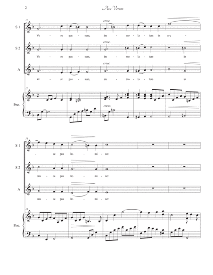 Ave Verum (Mozart) for SSA voices plus piano SSA scores gallery preview page 2