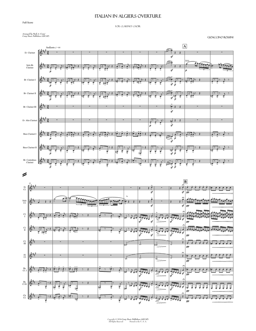 Italian in Algiers Overture Clarinet Choir scores gallery preview page 2