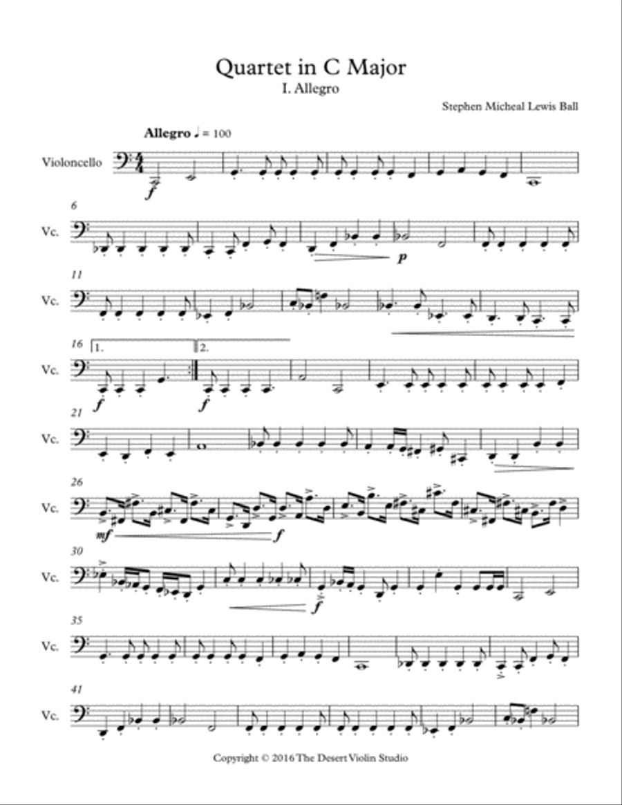 String Quartet in C Major Cello String Quartet scores gallery preview page 1