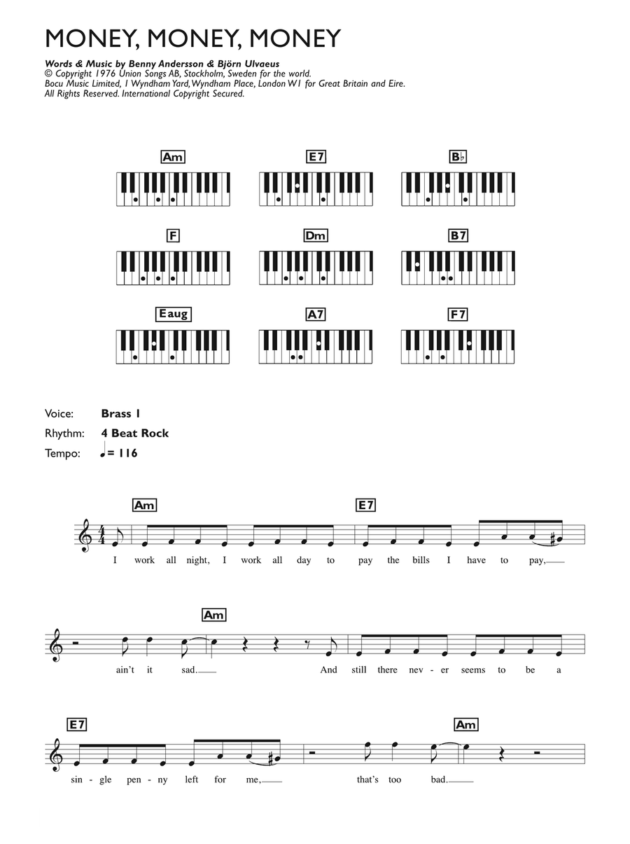 Money, Money, Money Piano Solo scores gallery preview page 1