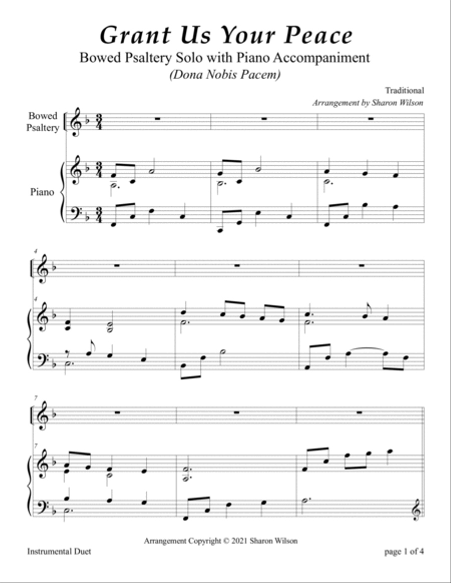 Grant Us Your Peace (Easy Bowed Psaltery Solo with Piano Accompaniment) Zither scores gallery preview page 4