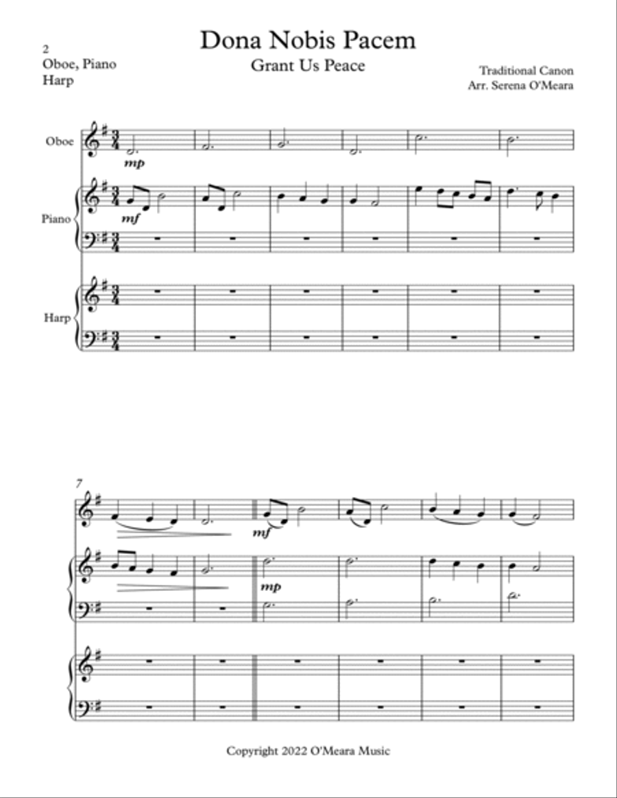 Dona Nobis Pacem, Trio for Oboe, Harp, Piano image number null