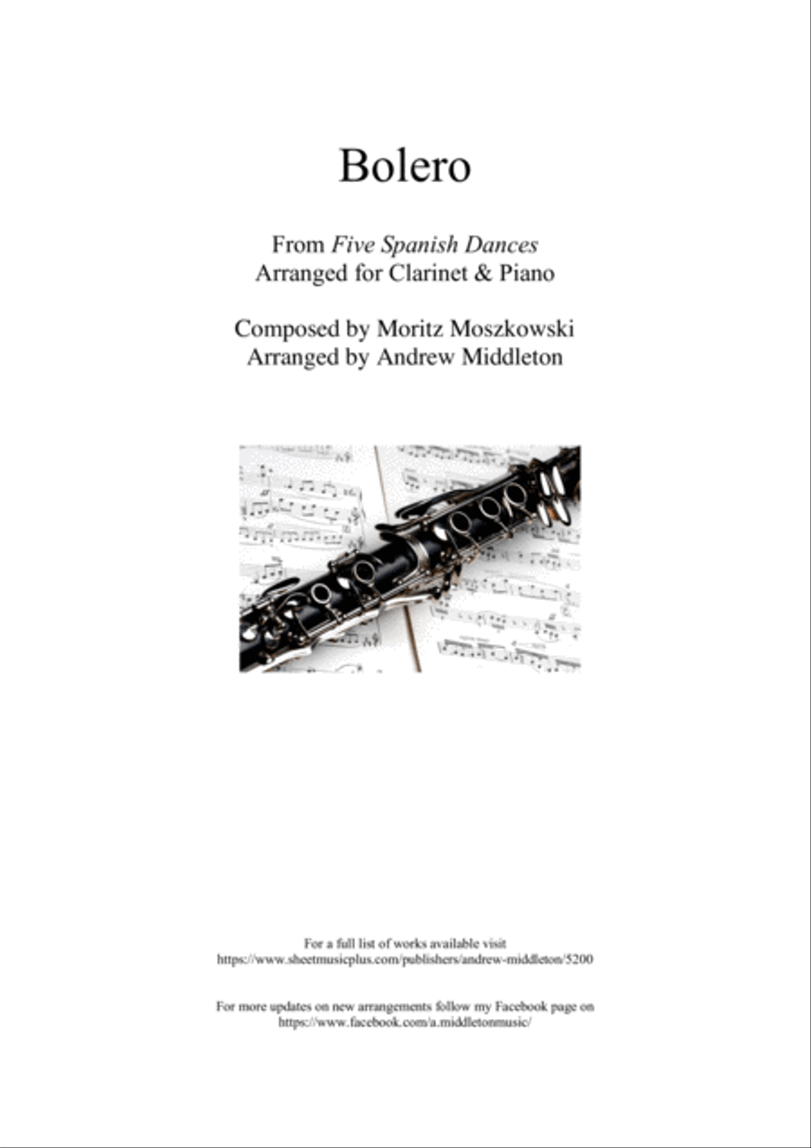 Bolero from Five Spanish Dances arranged for Clarinet and Piano Small Ensemble scores gallery preview page 1